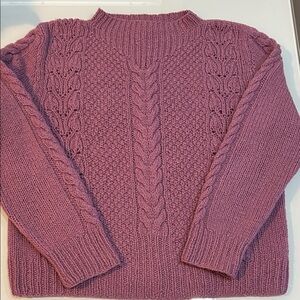 Vintage purple shetland wool winter sweater Women's Cable Knit by Skyr
